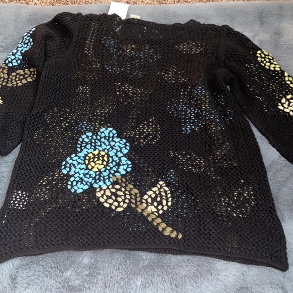 NWT Sigrid Olsen Blk Knitted Crochet Sweater - Picture 6 of 6